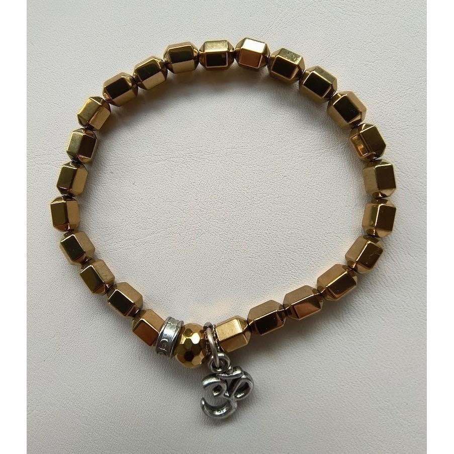 Cfc Gold Tone Faceted Beaded Stretch Bracelet With Om Charm